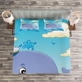 thumbnail image 3 of Ambesonne Cartoon Quilted Bedspread Set 3 Pcs, Theme Captain Whale, Queen Size, Ceil Blue Sky Blue Cream, 3 of 3