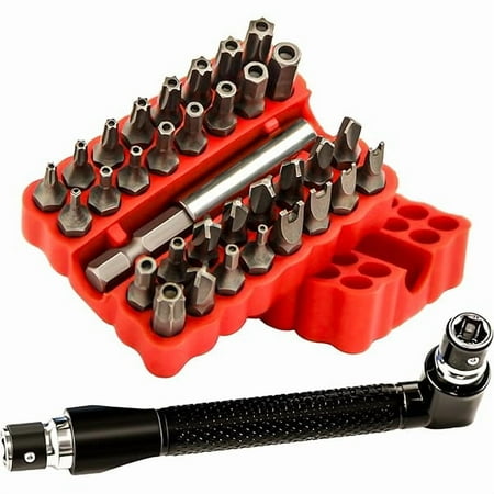 CJB34pcs Security Bit Set 1/4 Inch Hex Shank Screwdriver Bit Set,Tamper Proof Bits-Torx+Hex+Tri Wing+Star+Spanner for Torx Security Screwdriver Set,High Hardness Impact Driver Bit Set(Red+Wrench)