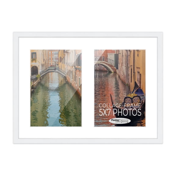 White Finish Collage Frame - White Mat, Holds Two 5x7 Photos , UV Resistant Acrylic, Wall Hanging