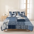 thumbnail image 3 of Quilts Queen Size Bedding Set, Navy Blue Checkered Lightweight Quilted Comforter, Vintage Floral Abstract Art Soft Reversible Bedspread Coverlet with Pillow Covers for All Season, 90" x 96", 3 of 9
