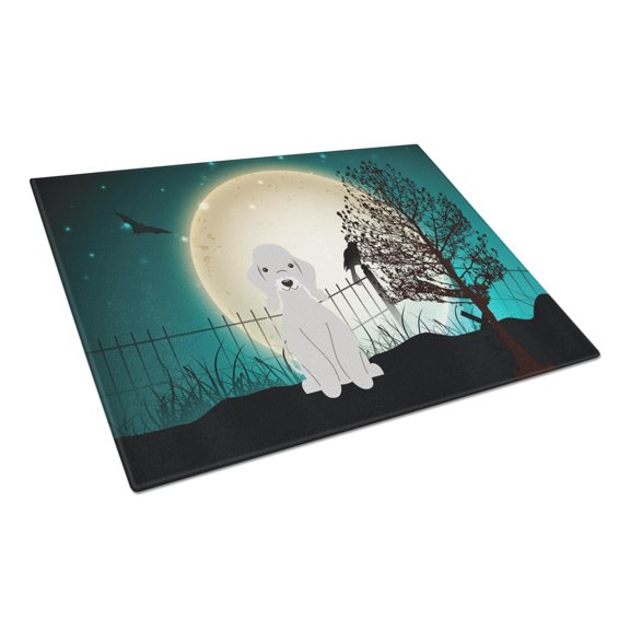 Halloween Scary Bedlington Terrier Blue Glass Cutting Board Large