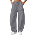 thumbnail image 2 of Meichang Barrel Sweatpants Women Fall Fashion Drawstring Elastic Waist Wide Leg Pants Baggy Lounge Running Workout Sweat Pants with Pockets, 2 of 10
