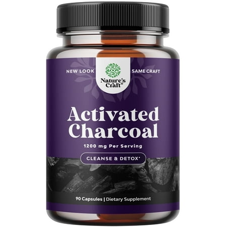 Natures Craft Activated Charcoal Capsules - Purifying Detox, Gut Health, Bloating Relief, 90 Veggie Capsules