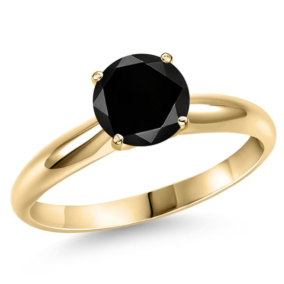 Gem Stone King 14K Yellow Gold Black Diamond Engagement Ring for Women | 2.20 Cttw | Round 8MM | Gemstone April Birthstone | Size 6