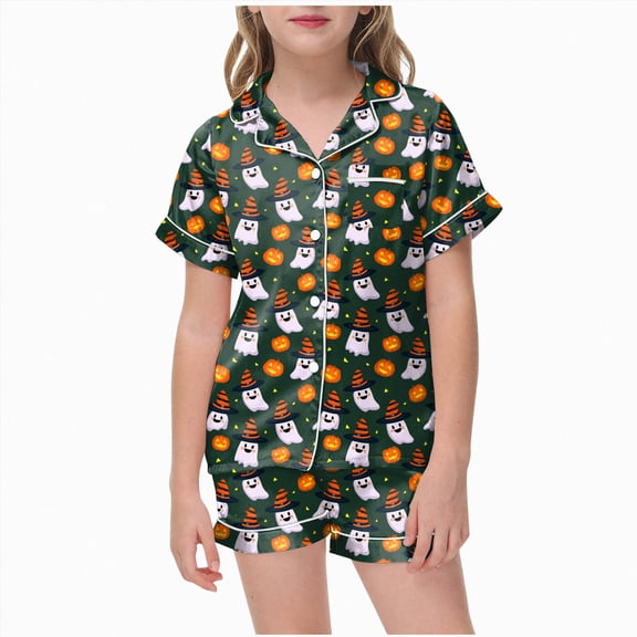 6-7 Years Tween Girl Set Halloween Short Sleeve Shorts Sleep Girls Summer Pjs Girls Matching Pajama Sets