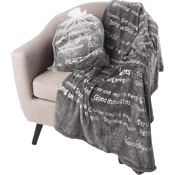 BlankieGram - Thoughts Throw Blanket, Comfort Gifts, Spread Positive Energy, Send Hugs with Inspirational Blanket, Perfect Get Well Gifts for Women, Men and Children - 50"x60" (Grey)