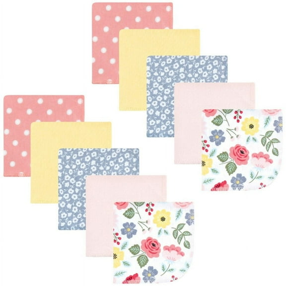 Hudson Baby Infant Girl Flannel Cotton Washcloths, Modern Botanical 10 Pack, One Size