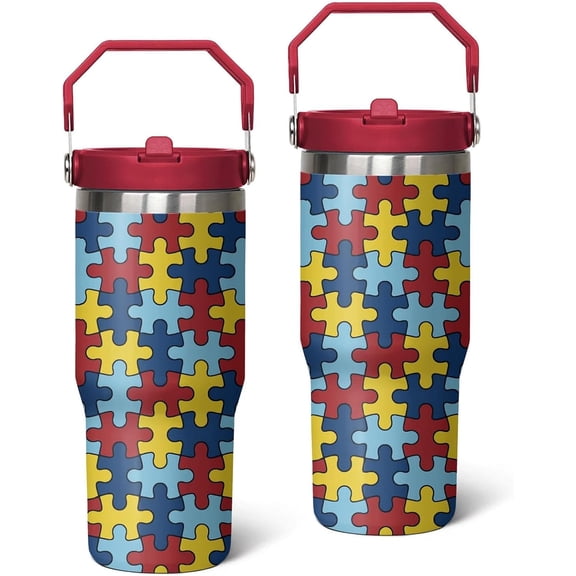 Autism Coffee Mug, 30oz Tumbler with Lid and Straw - Double Wall Insulation Stainless Steel Cups For Hot or Cold Beverages, Perfect For Travel, Office, and Christmas Gifts