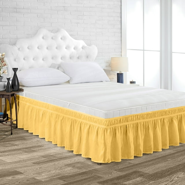 Dee's Collection Full XL Size Microfiber Wrap Around Solid Bed Skirt with Elastic Belt (9 Inch Drop, Golden)