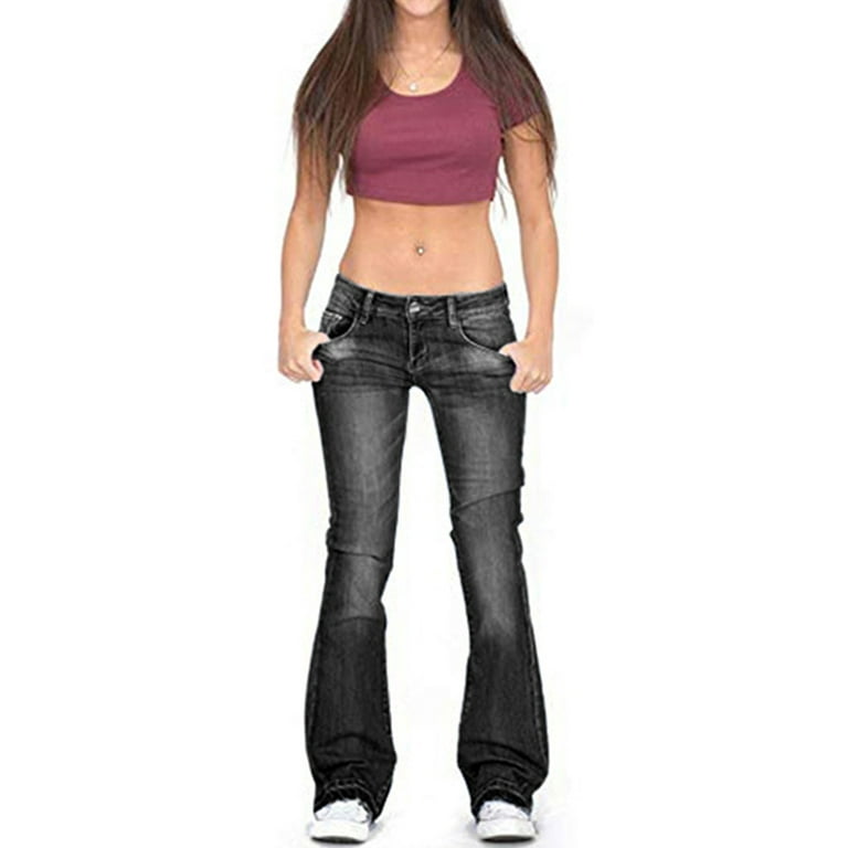 Sexy Dance Womens Low Waist Flared Jeans Bootcut Washed Denim Pants 