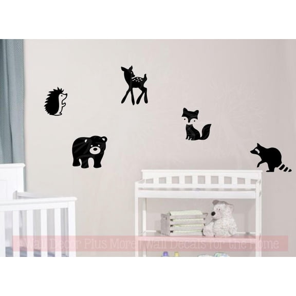 Woodland Nursery Wall Decal Fox Bear Wall Art Stickers Baby Decorations Black