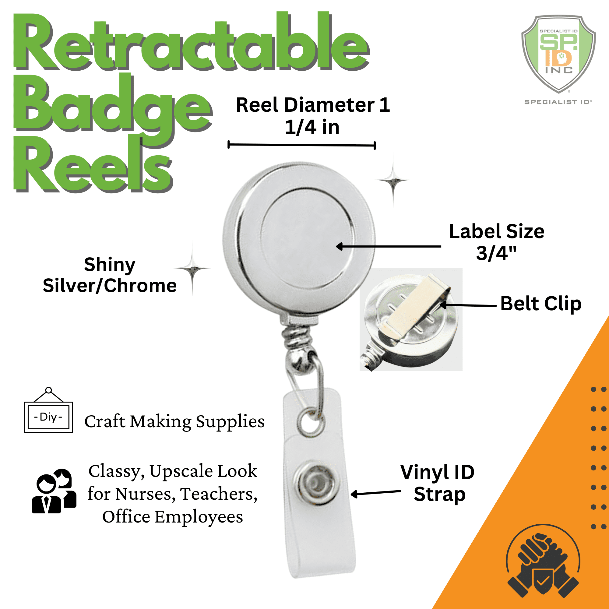 25 Pack - Retractable Badge Reel with Belt Clip - Shiny Metallic Bling Card Extender for Access Card or Key by Specialist ID (Silver)