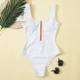 thumbnail image 5 of Women Swimsuits Solid Color One Piece Bikini Zipper Front Bathing Suit,White,S, 5 of 7