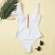 thumbnail image 4 of Gibobby Trajes de Baño Mujer Traje de baño Bikini Cremallera Natación Ropa de playa sexy Traje de baño de mujer Trajes de baño sólidos Una pieza(Blanco,M), 4 of 5