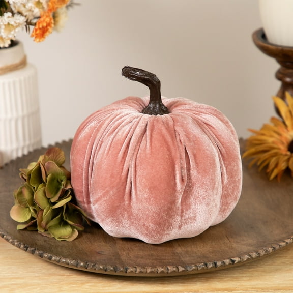 Northlight Fall Harvest Velour Pumpkin Decoration - 6.25" - Rouge Pink