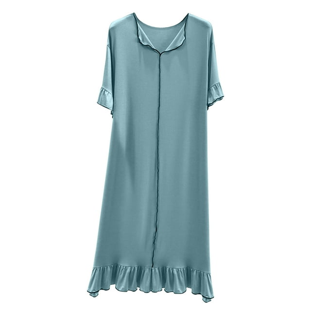 Timegard Chemises de Nuit pour Femmes à Volants Manches Courtes Col en V Confortables Douces Décontractées Amples Robes de Nuit