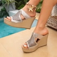thumbnail image 2 of Xucatan Women's Crochet Wedge Slide Sandals, Round Toe Open Toe Platform Slippers with Padded Footbed, Boho Knit Upper Chunky Heel Casual Summer Shoes, Versatile Solid Color Gift, 2 of 9