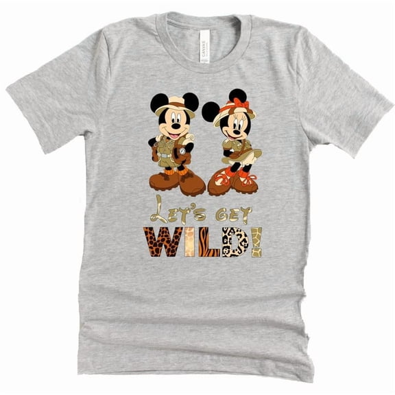 Let's Get Wild Mickey Minnie Shirt, Animal Kingdom Shirt, Unisex Casual Short Sleeve Unisex Shirt (Gray-2X Large)