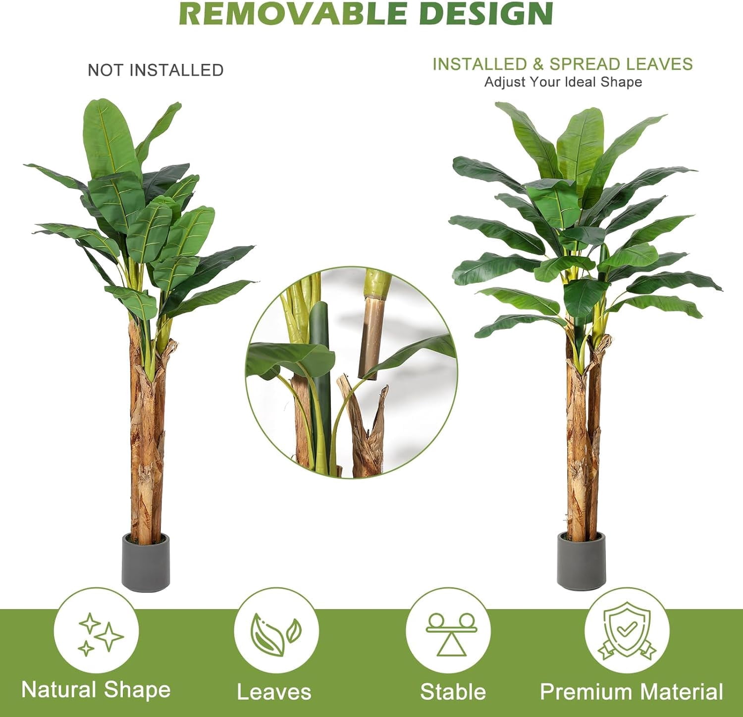 ChaoLink 5FT Artificial Banana Tree with Grey Planter, 11 Faux Banana Leaves, Indoor Plant Decor