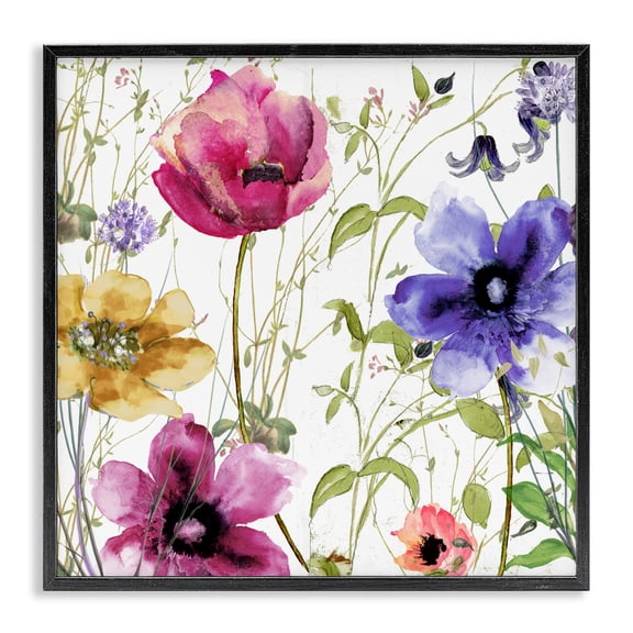 Botanical Spring Garden Blooms Black Framed Giclee Art, design by Sasha