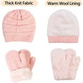 thumbnail image 6 of Muryuobao Toddler Kids Girls Boys Knitted Winter Hat Gloves Set Warm Fleece Lined Hats Baby Cable Skull Beanie Cap Mittens Set 3-6 Years Pink, 6 of 7