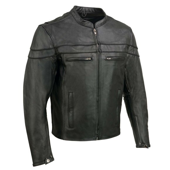 EVENT LEATHER Men's Black Sporty Scooter Crossover Motorcycle Riding Leather Jacket EL1408-2X-Large