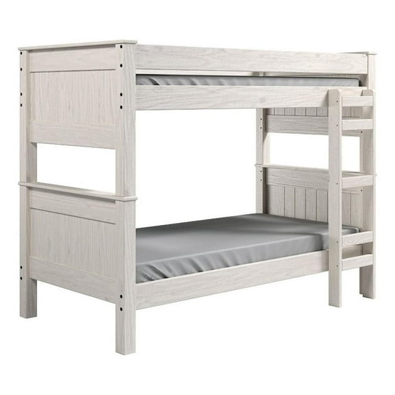 Twin/Twin Bunk Bed with Ladder- Brazilian Pine- Solid Wood- White