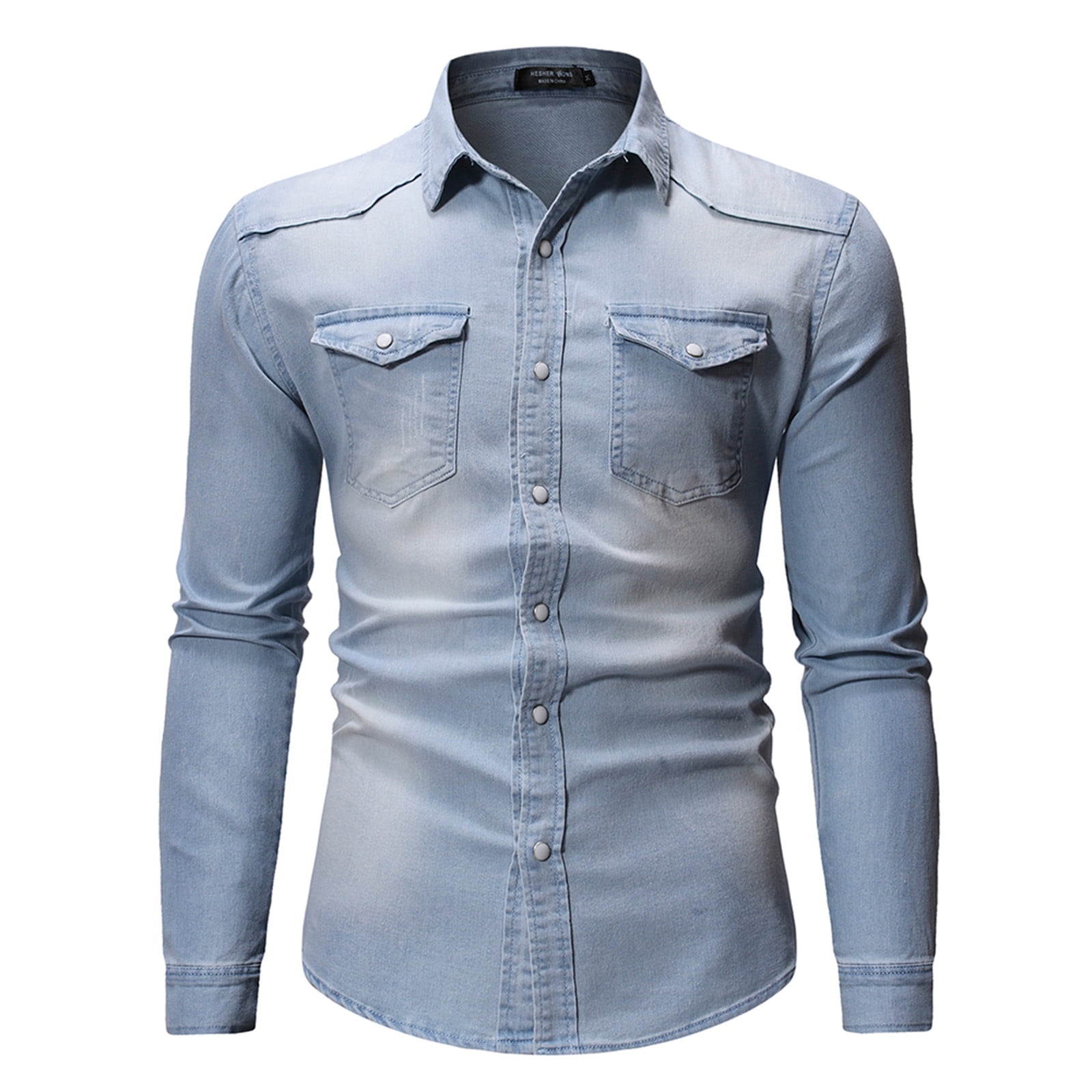 Denim Lightweight Jackets Shirts for Mens, 2022 Fashion Fall Retro Snap ...