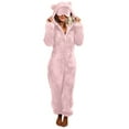 thumbnail image 3 of Dazajoo Pink Fuzzy Onesie Pajamas for Women Zipper Hooded Long Sleeve Jumpsuit Warm Sleepwear Cute Sherpa Romper with Eye Mask,L, 3 of 7