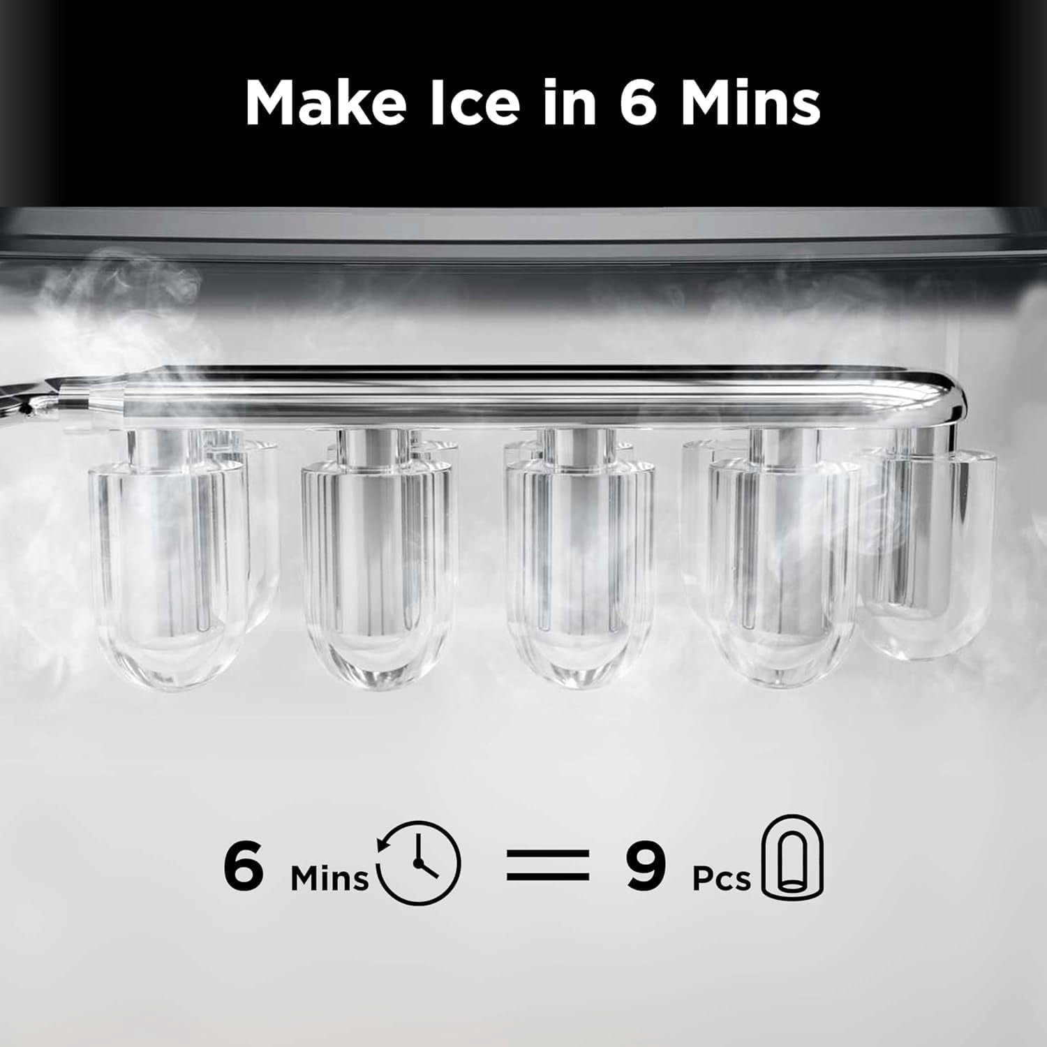 Countertop Ice Maker with Expanding Ice Basket, 9 Cubes in 6 Mins, 2.5L Ice Basket, Self-Cleaning Ice Maker with LED Touch Control, 2 Bullet Ice Sizes for Home, Kitchen, Office