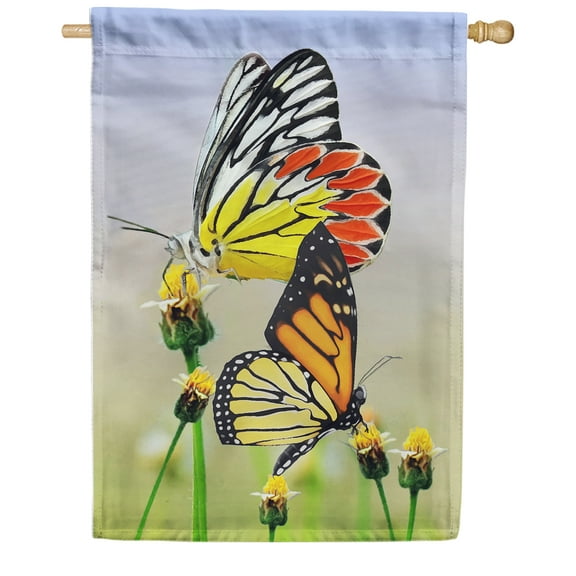 America Forever Butterfly Spring House Flag 28 x 40 Inch Double Sided Seasonal Outdoor Yard Decorative Colorful Spring Summer Flower Blooms Butterfly House Flag