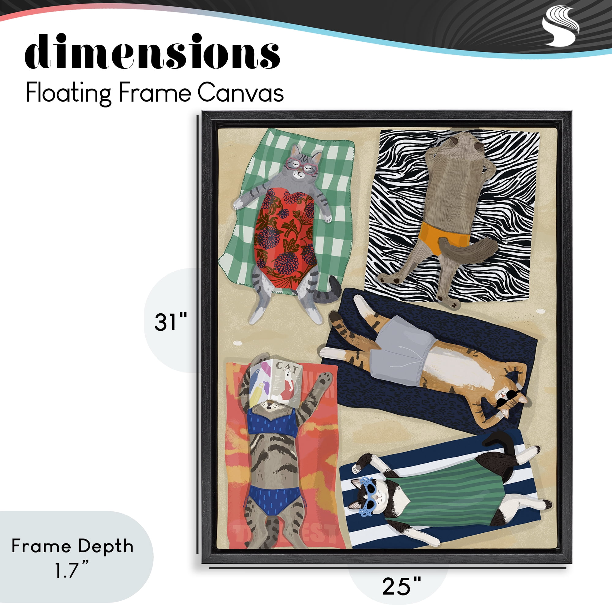 Stupell Industries Summer Sunbathing Cats Black Framed Floater Canvas Wall Art, design by Hanna Melin