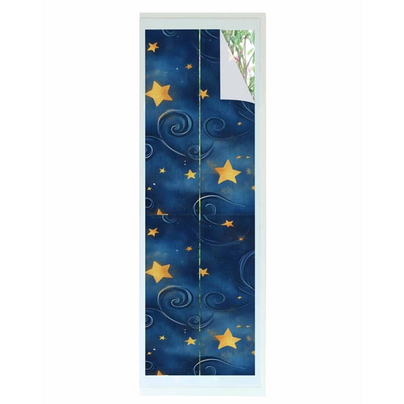 Window Privacy Film Navy Blue Yellow Star Stained Glass Window Film Decorative Sun Block Window Cover Starry Sky Vintage Window Clings Static Adhesive Sticker for Bathroom 29.5"x118"
