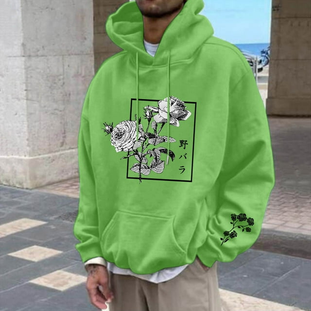 MHFRRA Sudadera con Capucha y Estampado Floral para Hombre, Informal, con Cordón y Manga Larga Azul claro