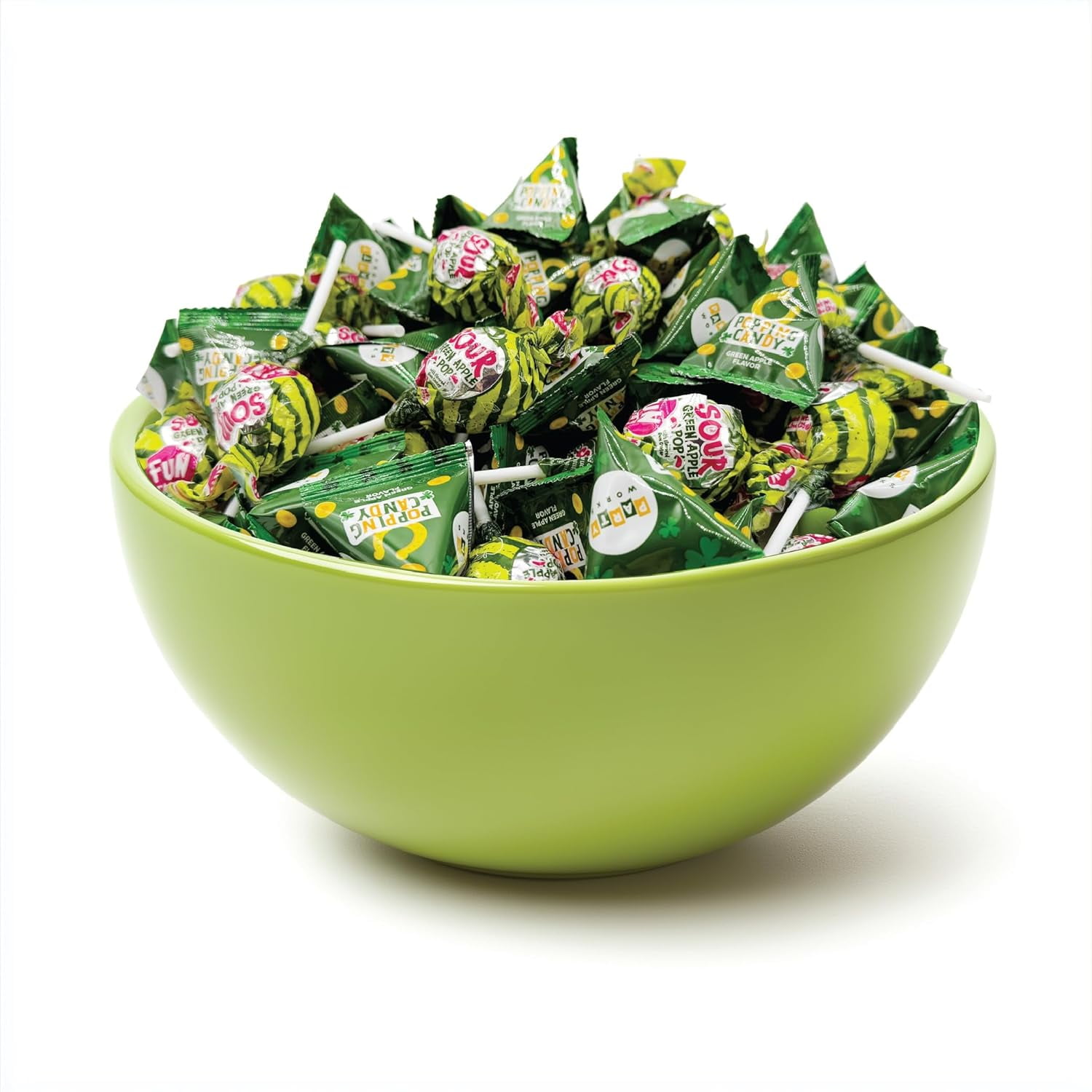 St. Patrick's Day Green Candy Mix - 4-Pound Bulk Pack, Sour Apple Popping Rocks and Gum-Filled Lollipops