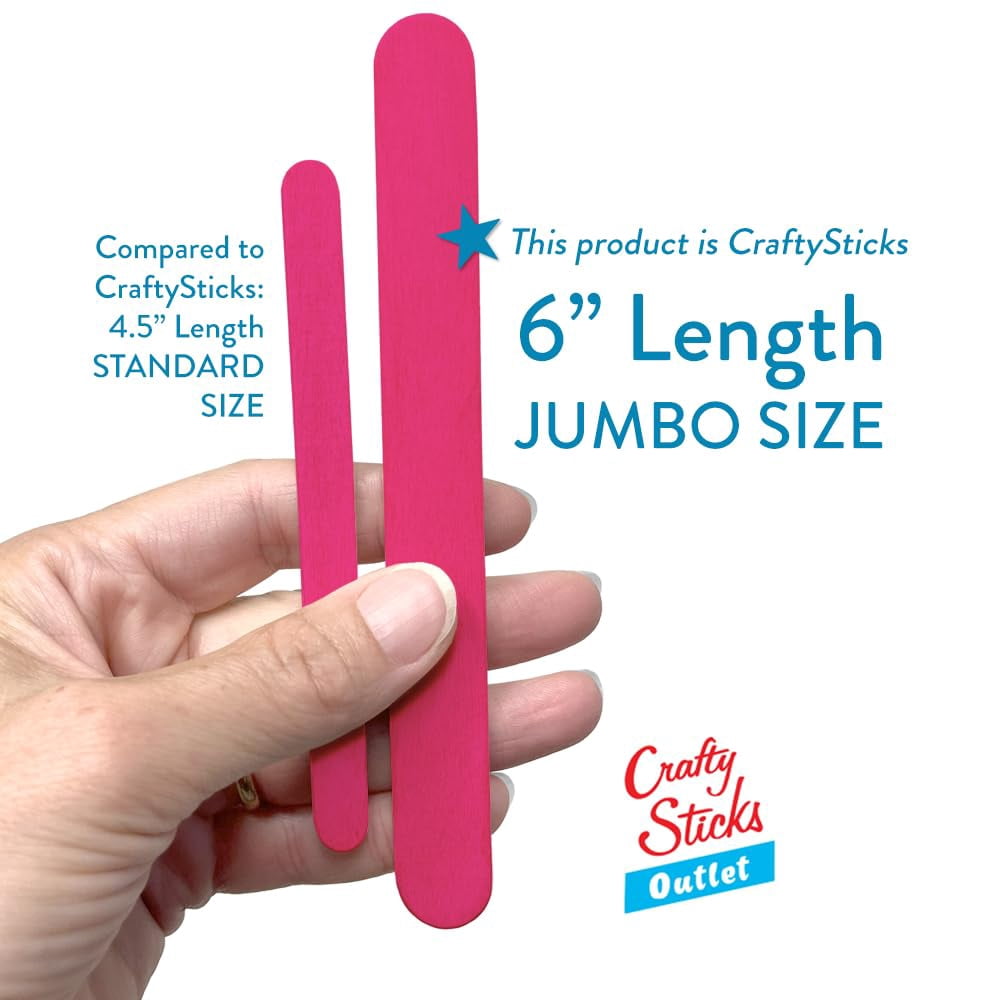 CraftySticks- 600 Pack, 6 Inch Pink Color, Jumbo Wood Popsicle Sticks for Crafts, Home, School Art, Building, Learning, Wood Tongue Depressor Size