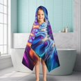 thumbnail image 6 of Colorful Tie Dye Flame Flower Pattern Hooded Bath Towel，50"x30" for Ages 3 To 12 Kids, Quick Dry Lightweight Soft Microfiber Hood Beach Towel Cover Up for Kids, 6 of 7