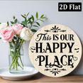 thumbnail image 6 of 1pc This Is Our Happy Place Round Metal Wall Sign - Rustic Farmhouse Decor with Black Lettering Floral Wreath, 8 Inch Diameter Art for Kitchen., 6 of 6