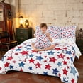 thumbnail image 3 of Manfei Watercolor Patriotic Stars Twin Bedding, USA Flag Bedding Comforter Set, Red Blue White, Polka Dots Reversible 7pcs, 3 of 6