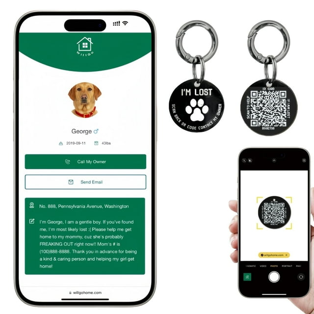 QR Code Smart Dog Tag con Perfil de Mascota Personalizado y Alerta de Ubicación: Nombre de Gato Personalizado de Acero Inoxidable Tags
