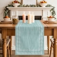 thumbnail image 2 of Turquoise Textured Table Runner 70 Inches Long,Farmhouse Country Woven Striped Cotton Linen Table Runners Dresser Scarves,Fabric Tabletop Scarf Furniture Cover for Home Dinner Party 13"x70", 2 of 9
