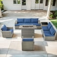 thumbnail image 2 of Opohoro Outdoor Sectional Furniture Set 9-Piece Gray Rattan Wicker Conversation Sofa Set with Swivel Chairs, Side Table and Fire Pit, 2 of 21