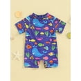 thumbnail image 2 of Suealasg Kids Boys One Piece Swimsuits Short Sleeve Fish Print Jumpsuit Swimwear Toddler Baby Boys Summer Romper Bathing Suit Beachwear 0-3 Years, 2 of 9