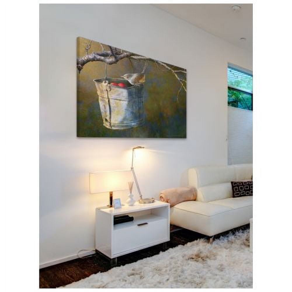 "Apple Bucket Wren" Painting Print on Wrapped Canvas