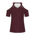 thumbnail image 4 of bnaln Summer T-Shirts for Women Sexy Cold Shoulder Tops Ladies Blouses Solid Color V Neck Short Sleeve Shirts Casual Dressy Blouse Loose Fit Tshirts Tunic Tops Tees Trendy Pullover, 4 of 5