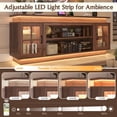 thumbnail image 3 of LED TV Stand for up 75" 80" TVs, Modern Entertainment Center with 36" Fireplace Space & Charging Station, Wooden Media Console with Glass Display Cabinets & LED Lights, Walnut, 3 of 10