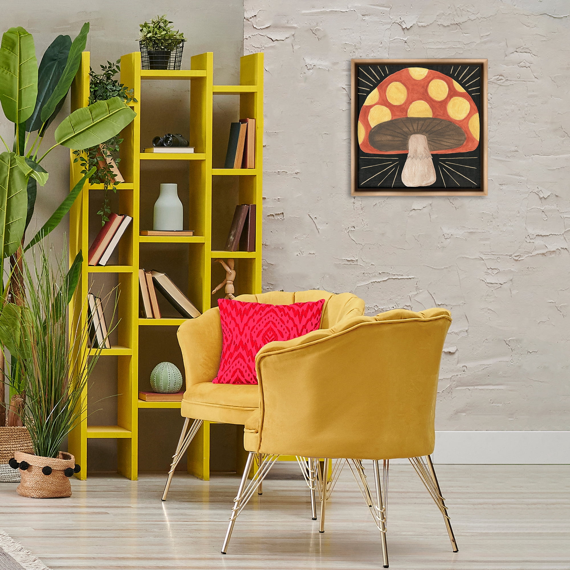 Stupell Industries Spooky Chic Mushroom Plants & Flowers Painting Brown Floater Framed Canvas Art Print Wall Art, 18 x 18