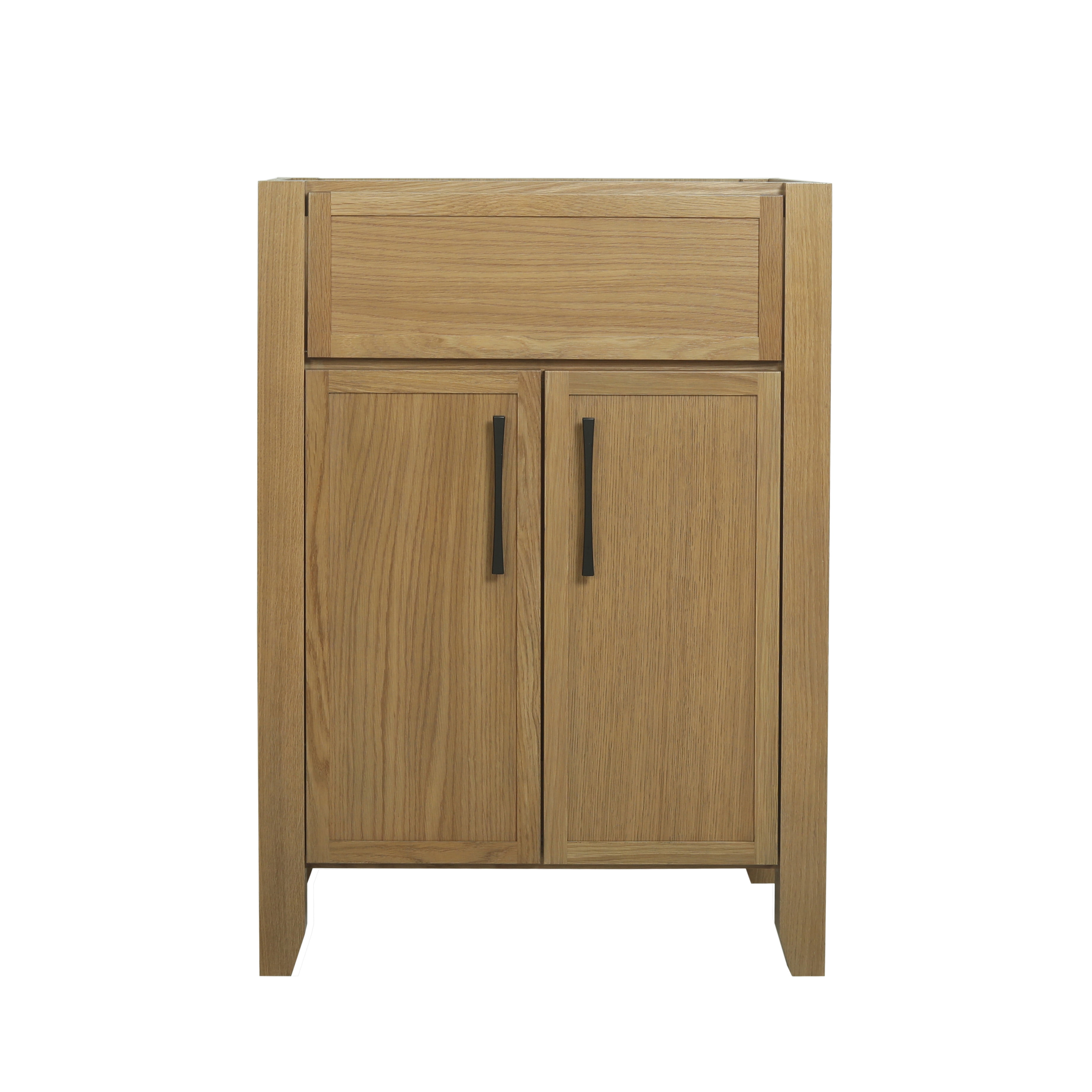 Design House Dawson 24-Inch Bathroom Vanity Cabinet, Ready to Assemble, 2-Door Freestanding, Comfort Height 34 in., Riffed Oak, Matte Black Hardware, 228403-ROAK-RTA