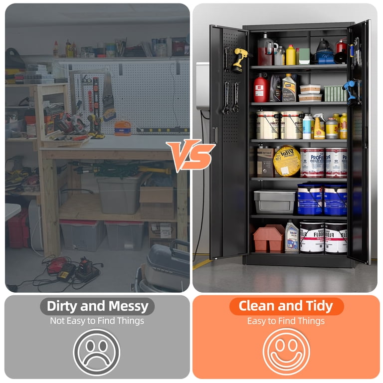 Heavy Duty Metal Garage Storage Cabinet – 72\" Tall, 4 Adjustable Shelves, 600LB Capacity With Lock