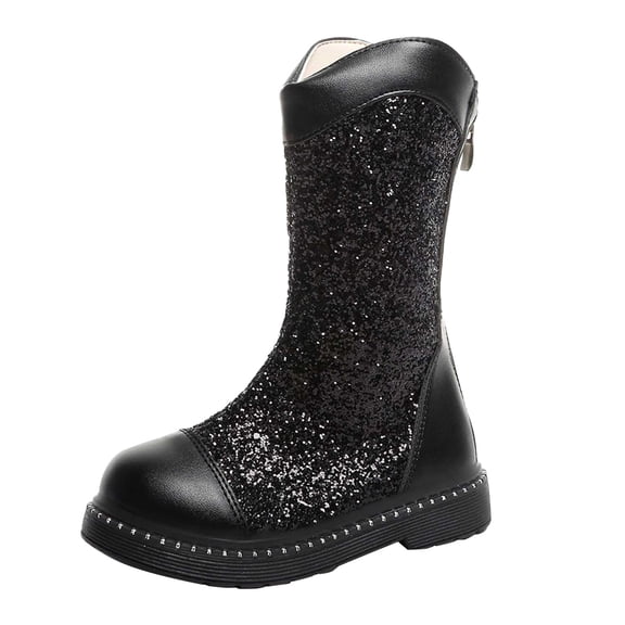 huajiao Glitter Sequined Princess Tall Boots for Teens Girls Sparkly Knee High Boots Back Zipper Anti-𝗦lip Mid Calf Shoes